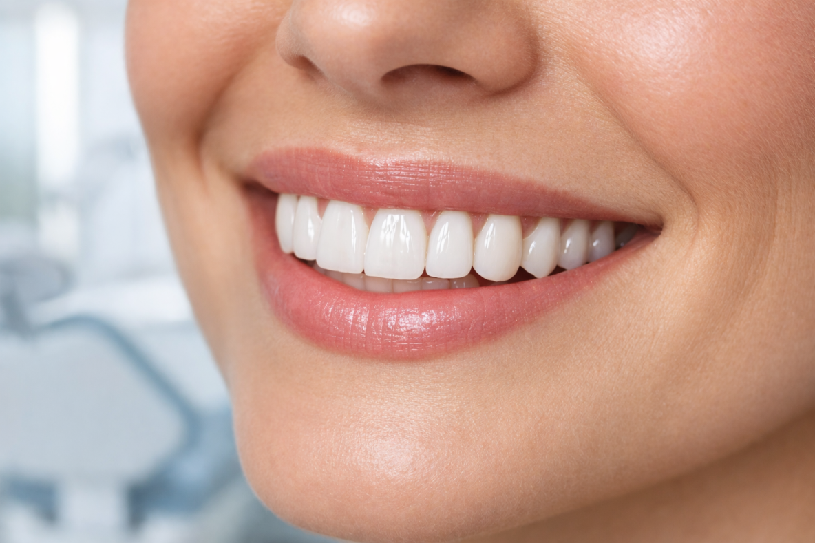 Close-up of a natural-looking smile with dental veneers at Prisma Dental in Costa Rica